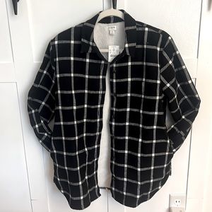 J.CREW  black plaid oversized shearling lined jacket